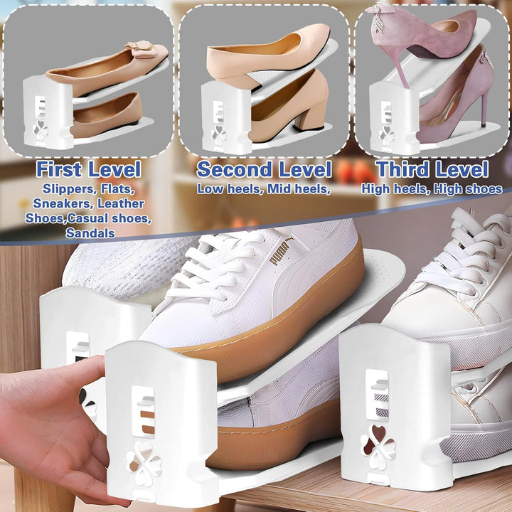 10 Stück Einstellbare Schuhregale, Schuhstapler/Schuhhalter Set, 3 höhenverstellbar, Platzsparend, r
