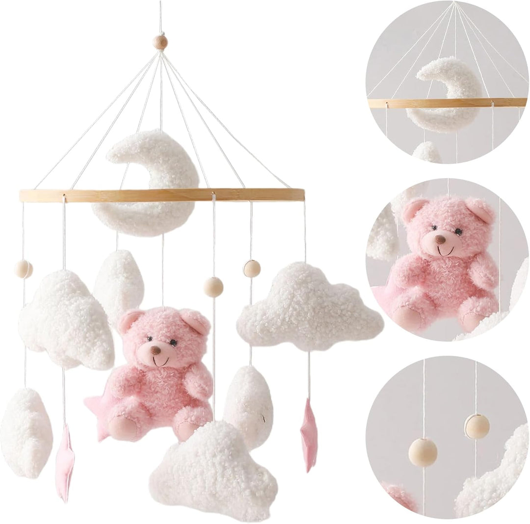 Mobile Baby Windspiele, Babybett Mobile 3D Bär Hase Kaninchen Wolken, Kinderzimmer Hängende Bettgloc