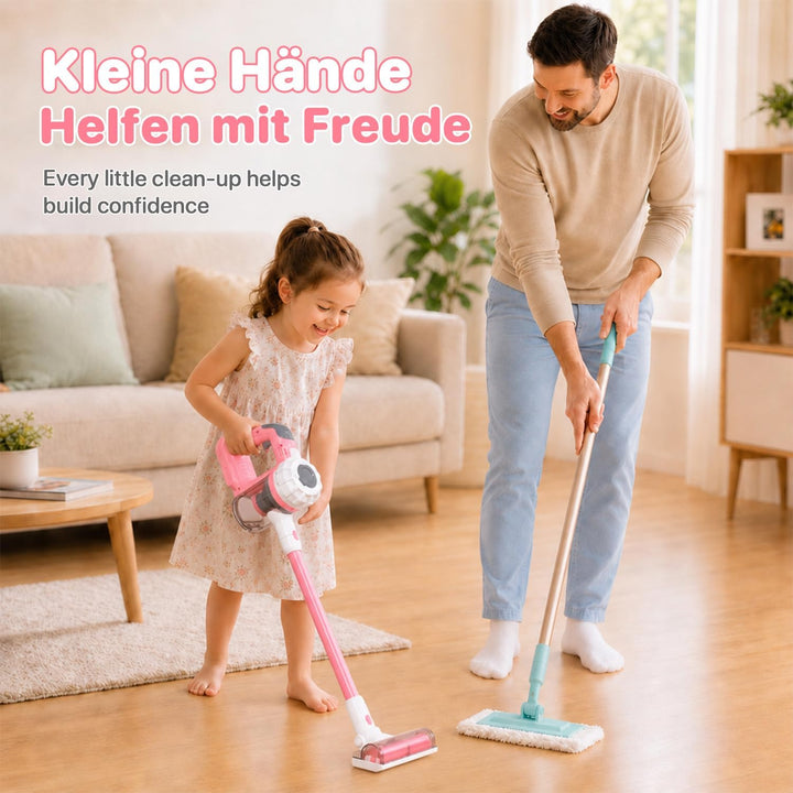 3-in-1 Kinderstaubsauger Spielzeug mit echter Saugfunktion Rosa, Rosa