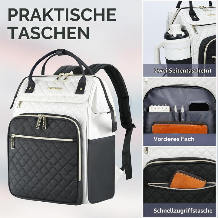 EMPSIGN Laptop Rucksack Damen 17.3 Zoll, Wasserfest Mädchen Beige-schwarz, Beige-schwarz