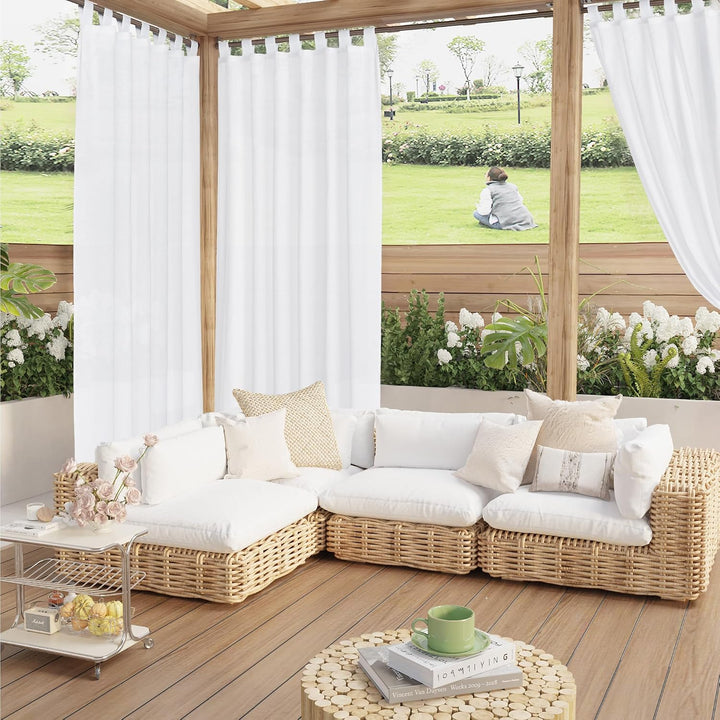 PONY DANCE Outdoor Gardinen Halbtransparent Outdoorvorhänge mit Klett-Schlaufen für Terrasse &amp; Pavil