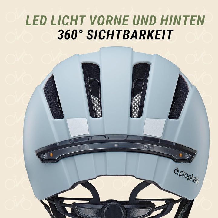 Prophete E-Bike Helm ECO Urban Fahrradhelm, Inmold Technologie, LED-Licht vorne und hinten (360° Sic