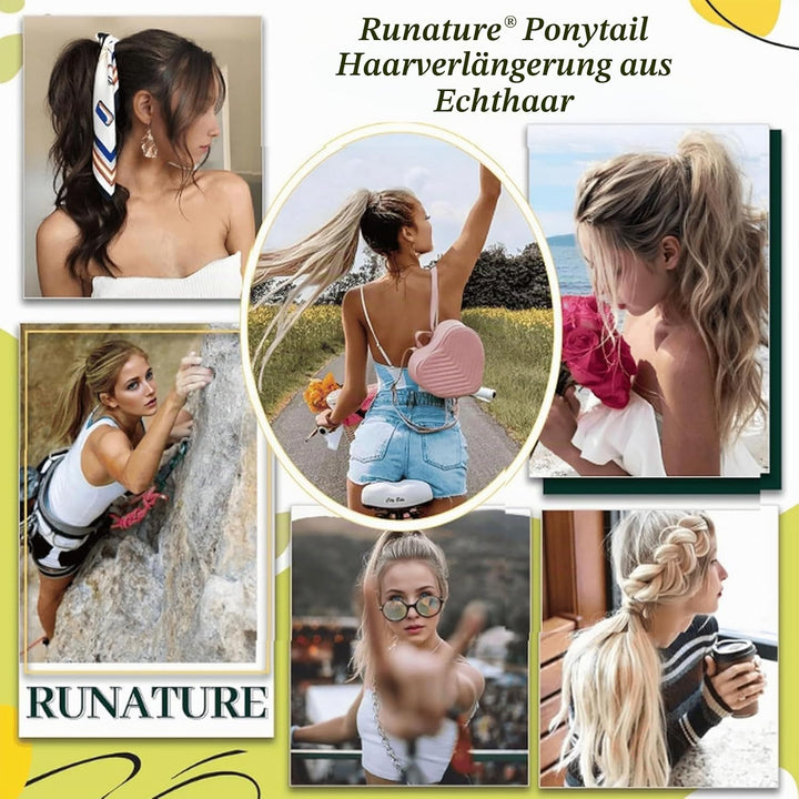 RUNATURE Ponytail Extension Echthaar Blond Highlight 30cm Kurz Echthaar Zopf Aschblond Mit Blond Men