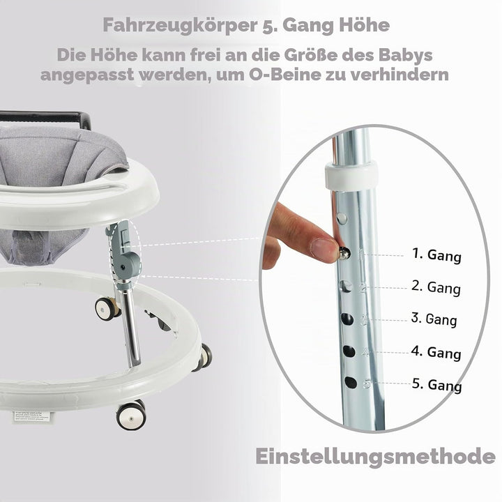 Baby Walker mit Rädern, Aktivitätszentrum mit stummen Rädern, Anti-Rollover, 5-fach höhenverstellbar