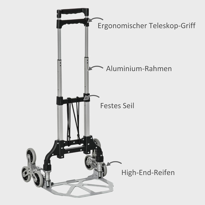 DURHAND Klappbarer Treppensteiger Alu Transportkarre mit 6 Rädern Silber