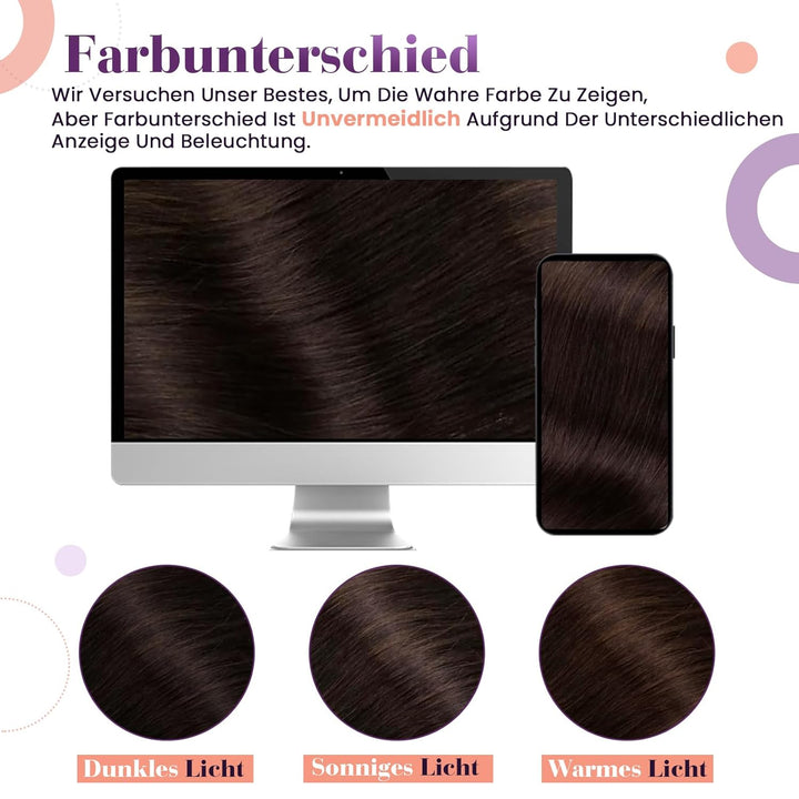 LaaVoo Extensions Clip in Echthaar Braun Echthaar Extensions Clip Dunkelbraun 45cm Doppelt Tressen H
