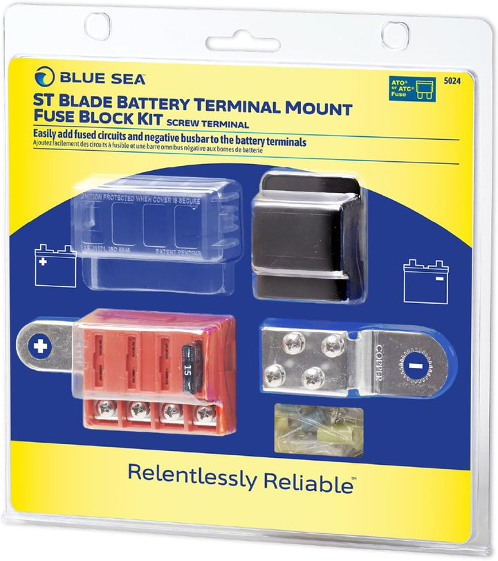 Blue Sea Systems ST Flachsicherungsblock 4 Schaltkreise, thermische Montage, mit Schutz und Negativ,