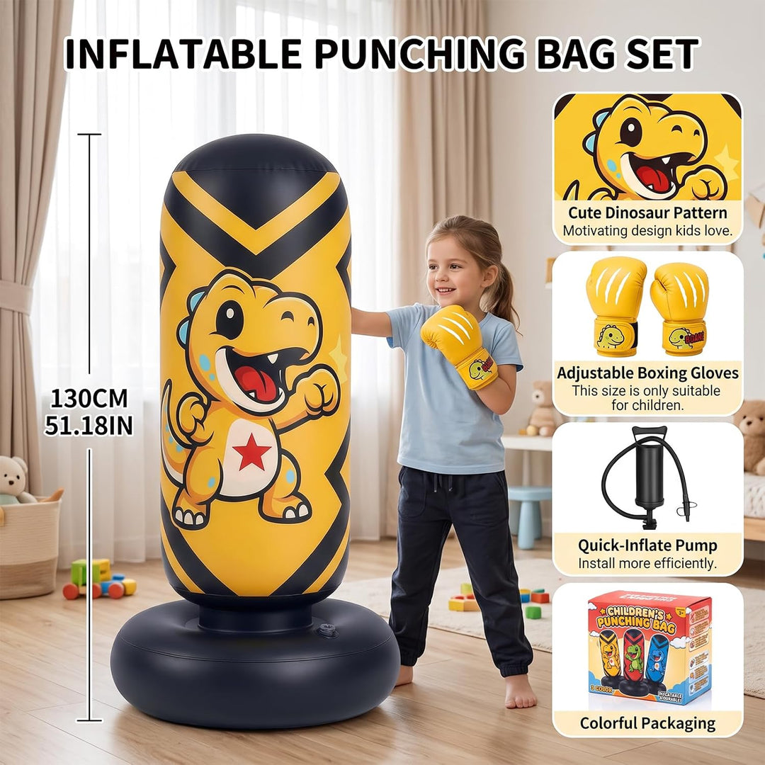 Ninonly 130cm Boxsack Stehend Kinder Aufblasbar mit Handschuhen &amp; Pumpe Gelb, Gelb