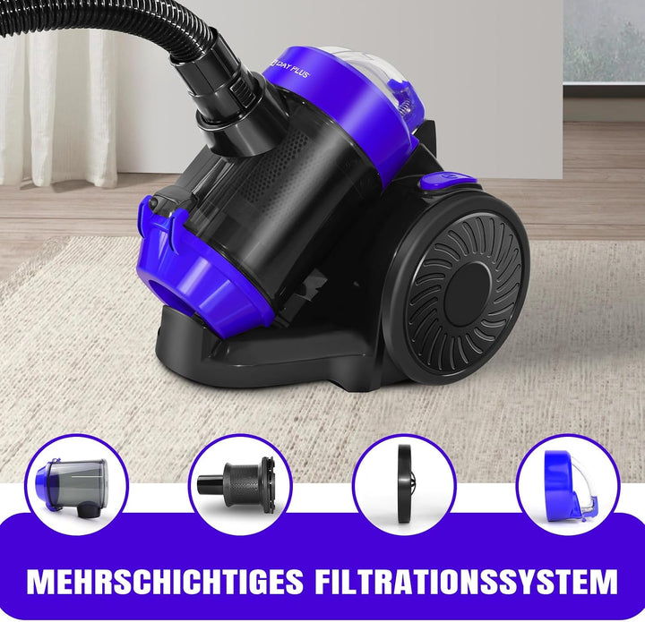 ZyklonStaubsauger Beutellos ohne Beutel, 1200W Elektrischer Staubsauger mit Handkabel für Tierhaare,
