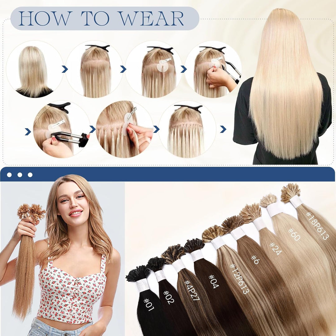 Elailite Extensions Echthaar Bondings 200 Stück 100g Haarverlängerung U-tips Keratin 50cm 