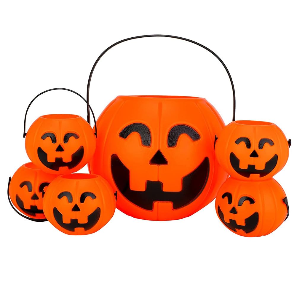 BESTOYARD 6 Stück Halloween Süssigkeiten Eimer mit Griff Kürbis Design Behälter Dekoration für Hallo