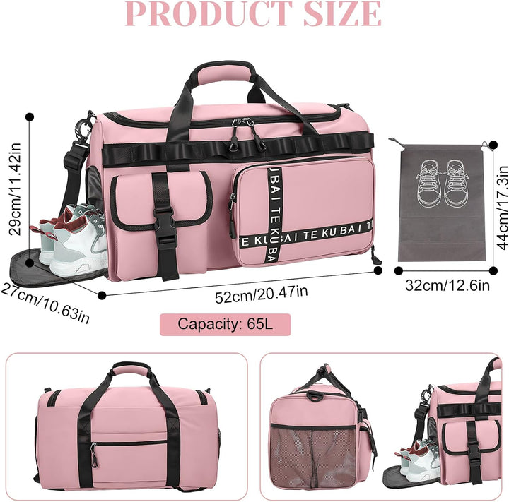 Sporttasche Reisetasche für Damen und Herren, Gross 65L Sporttaschen mit Schuhfach &amp; Nassfach, Large