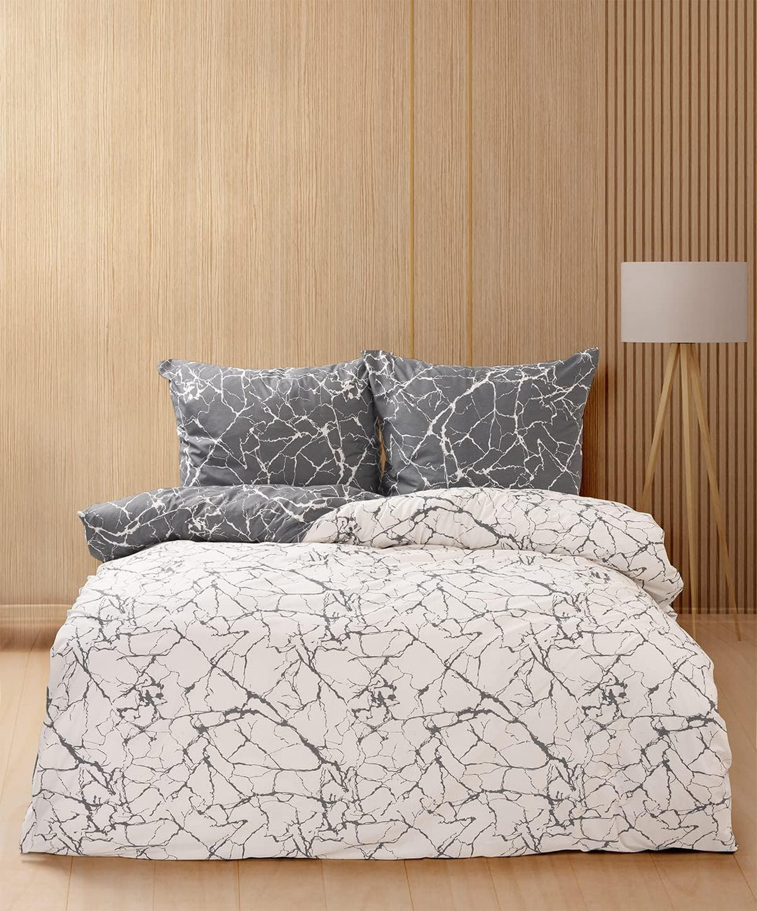 Leonado Vicenti 155x220 + 80x80 Bettwäsche 100% Baumwolle Renforce Wendebettwäsche Marmor Grau Schla