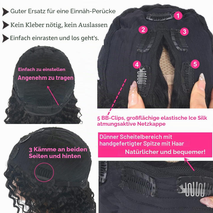 22 inch V Part Wig Kinky Straight Human Hair Glueless Wigs Human Hair Pre Plucked Upgraded of U part