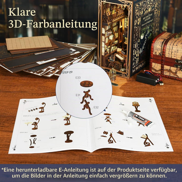 DIY Book Nook Kit, Miniatur Puppenhaus Booknook Kit, 3D Holz Puzzle Buchstütze Bücherregal einfügen