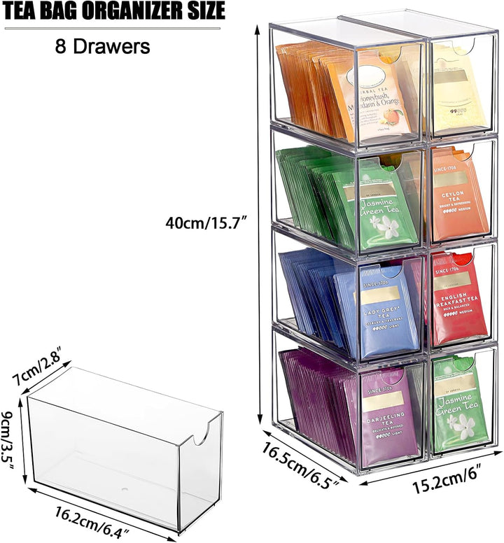 8er Acryl Teebeutel Organizer Durchsichtig Teebox mit Schubladen