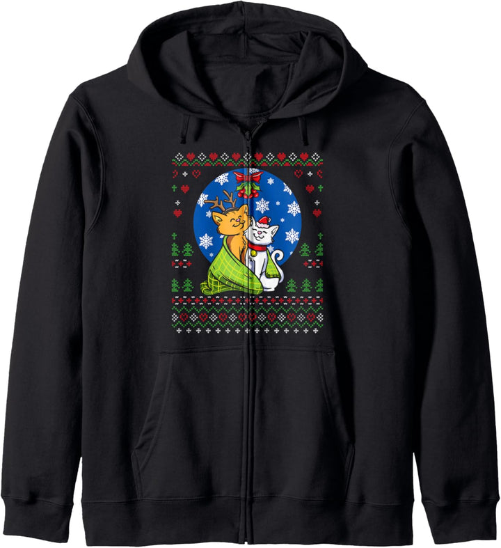 Two Cats Mistelzweig Weihnachtspullover Katze Ugly Xmas Kapuzenjacke