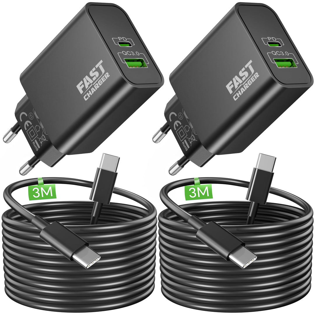 40W 2-Port USB C Ladegerät + 3M Lang Ladekabel für Samsung Galaxy S26 S25, 3M