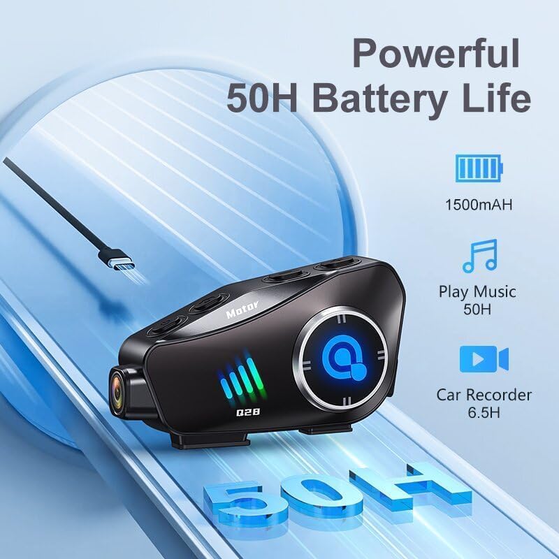 OBEST Helm-Headset mit Kamera, Bluetooth 5.3 Motorrad Headset, IP66 Wasserdicht, 1500 mAh Akku, 1080
