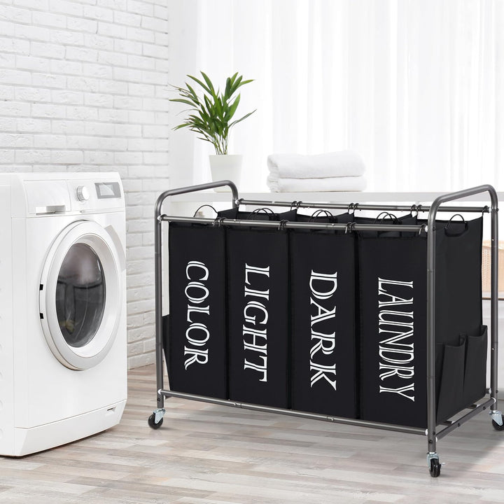 STORAGE MANIAC Laundry Sorter, Laundry Divider with Side Pockets, Multi Laundry Separator Hamper wit