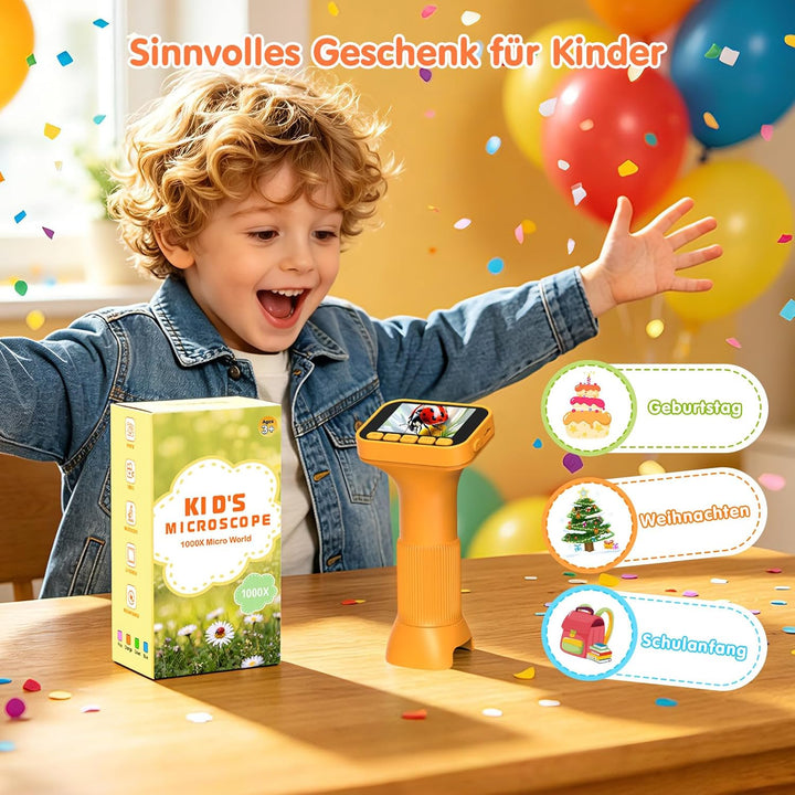 1000X Mikroskop für Kinder 2.4" Bildschirm 4K HD Taschenmikroskop Orange, Orange