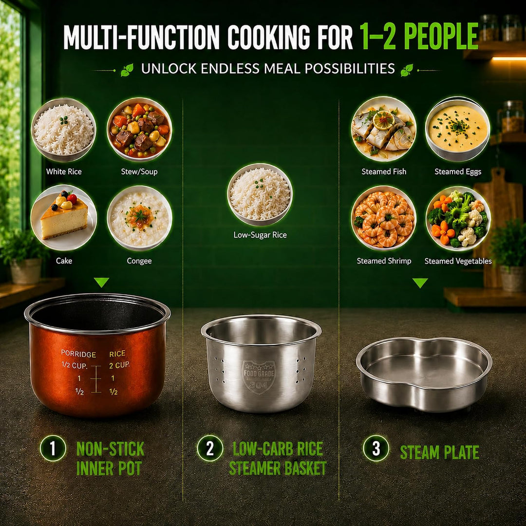Audecook Reiskocher klein 1.2 L mit Low Sugar Funktion Multikocher