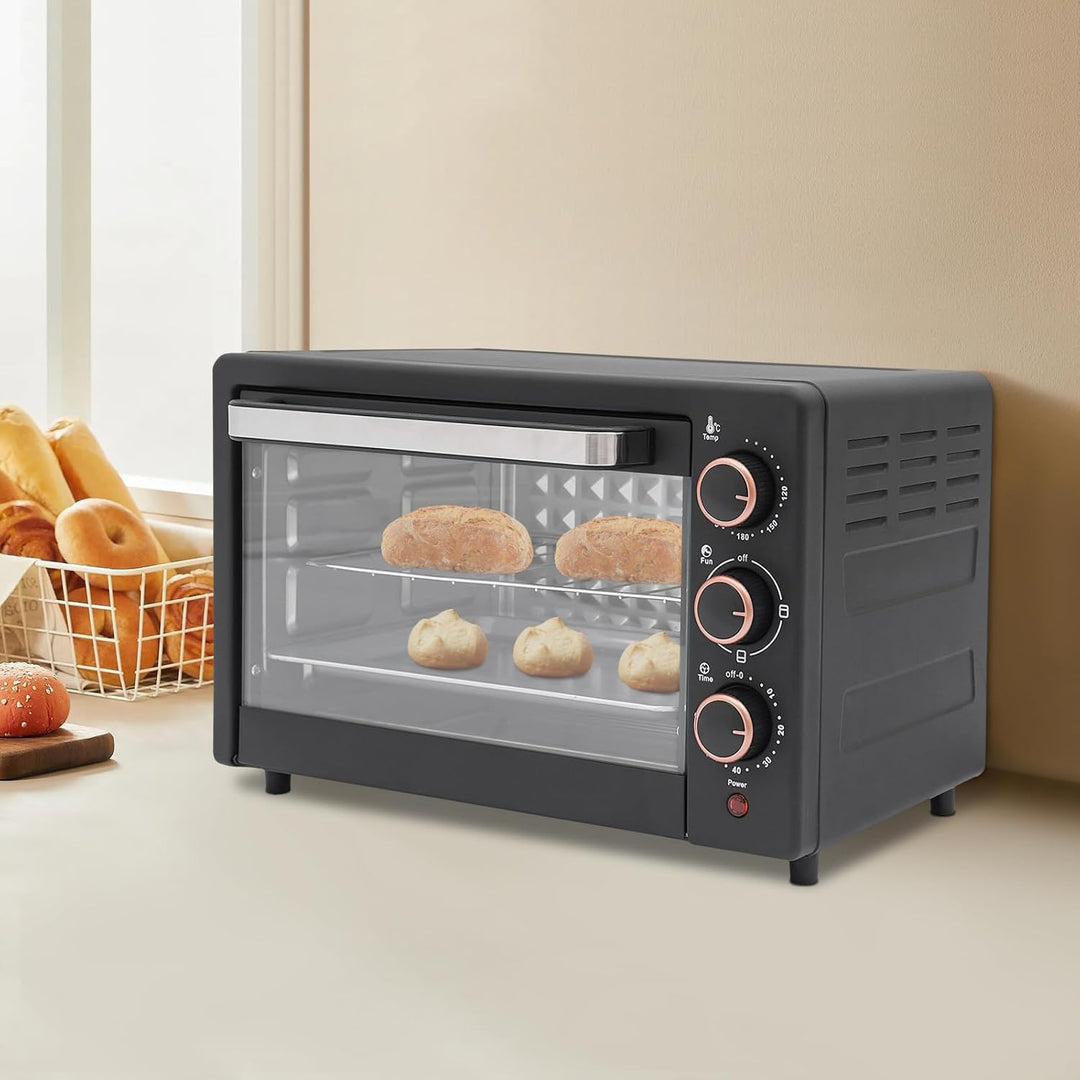 22 L Minibackofen, Klein mini Backofen mit Grillpfanne &amp; Grillrost, 1000 W, 60Mins Timer, Pizza-Ofen