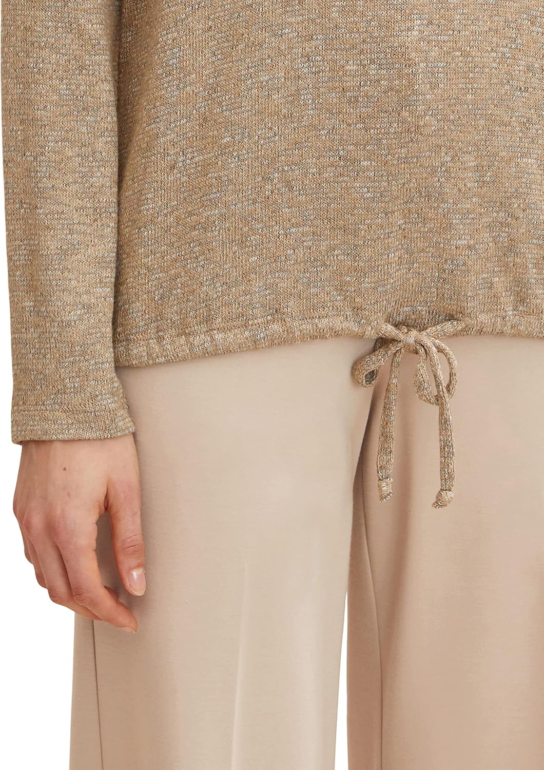TOM TAILOR Damen Langarmshirt mit Kapuze S 30263 - Soft Light Camel Melange, S 30263 - Soft Light Ca