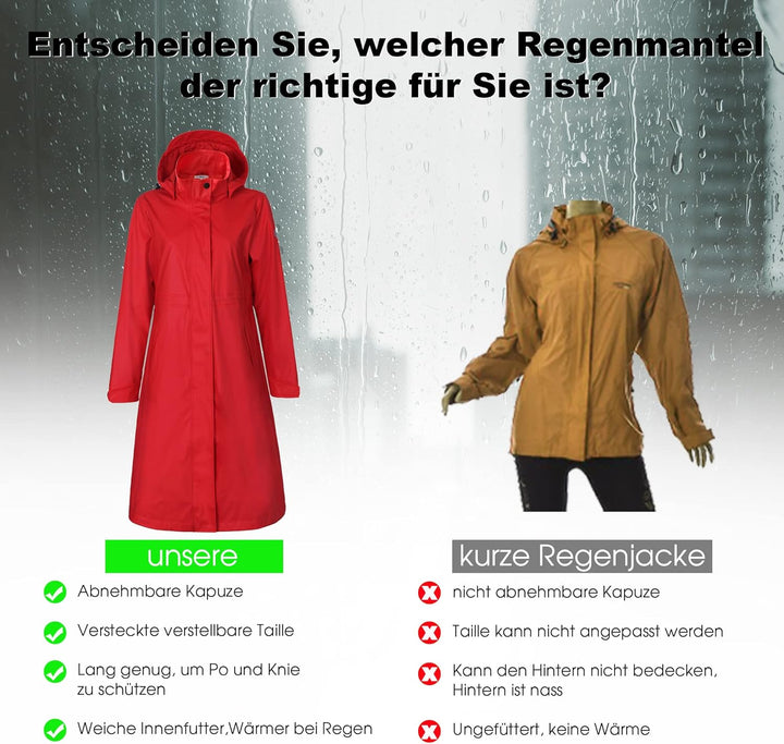 rhythm of the rain Regenmantel Damen lang Regenparka Damen wasserdicht atmungsaktiv gefütterte Regen