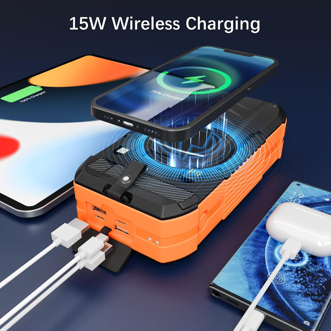 70000mAh Solar Powerbank:PD 30W Power Bank Wireless Externer Handyakku tragbares Ladegerät mit Schne