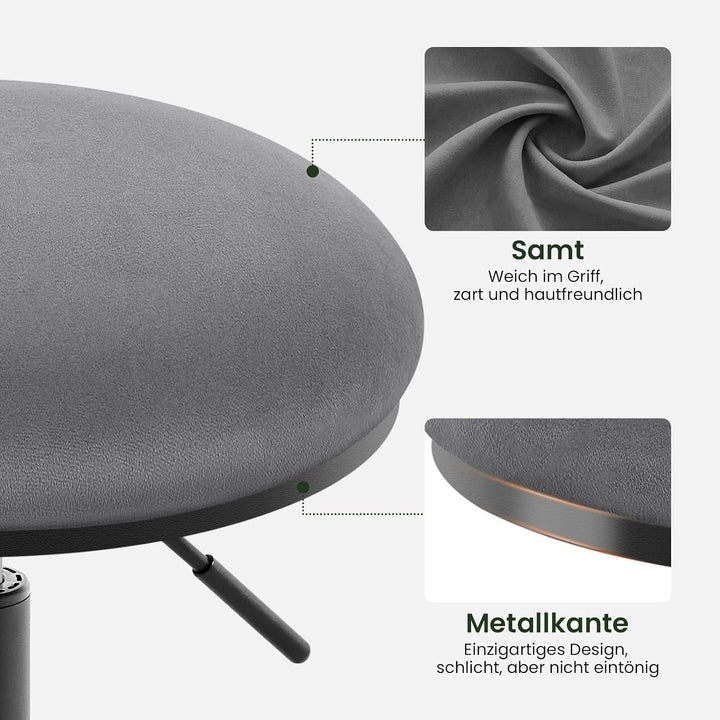 EUGAD Rollhocker Höhenverstellbar, Runder Hocker, Samt, Dunkelgrau | Drehhocker mit Rollen, 360° dre