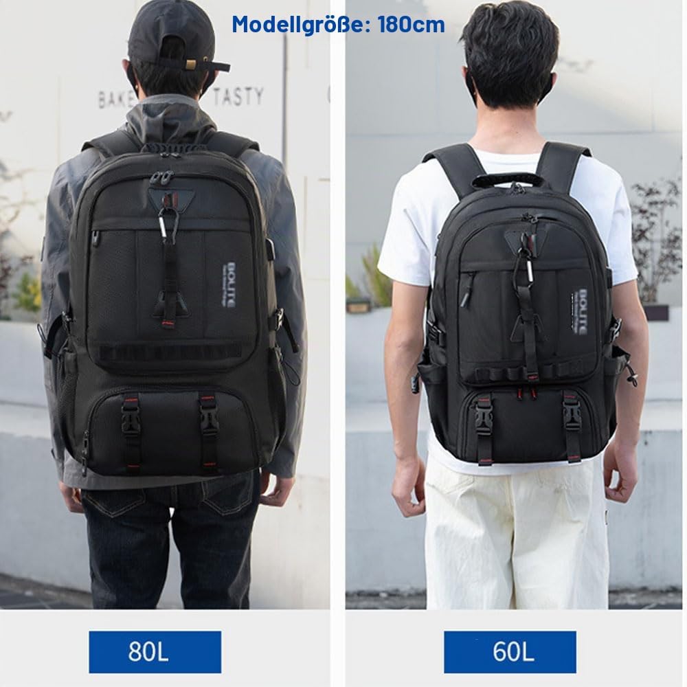 60L 80L Gross Reiserucksack Herren,Erweiterbar Handgepäck Rucksack,Wasserdichter 17-Zoll Laptoptasch