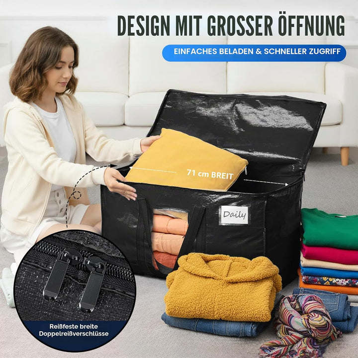 TAILI Extra Grosse Umzugstasche 6 PCS, Robuste Aufbewahrungstasche, Schwarz 6 Pack Schwarz, 6 Pack S