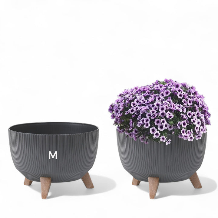 MELTOM Blumentopf Schale mit Füssen Einsatz Kräutertopf Übertopf Pflanzschale Eco Recycled (Anthrazi