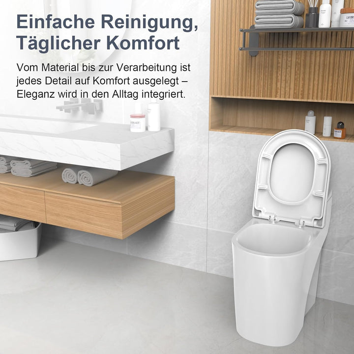 SURFOU Toilettendeckel mit Absenkautomatik, D-Form WC-Sitz aus PP D-Form Duroplast, D-Form Duroplast