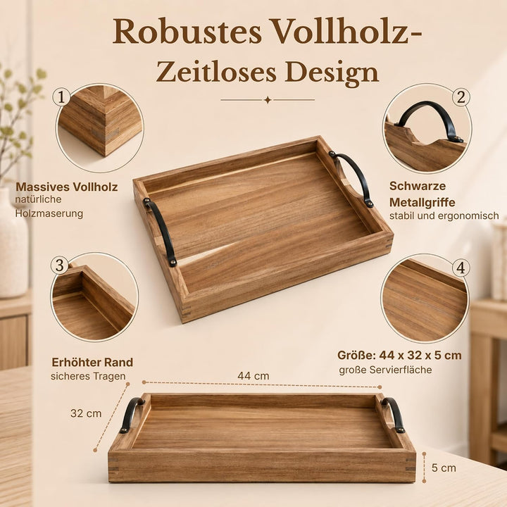 Stilvolles Tablett - Serviertablett - Holztablett - Servierplatte - robust und abwischbar - schönes