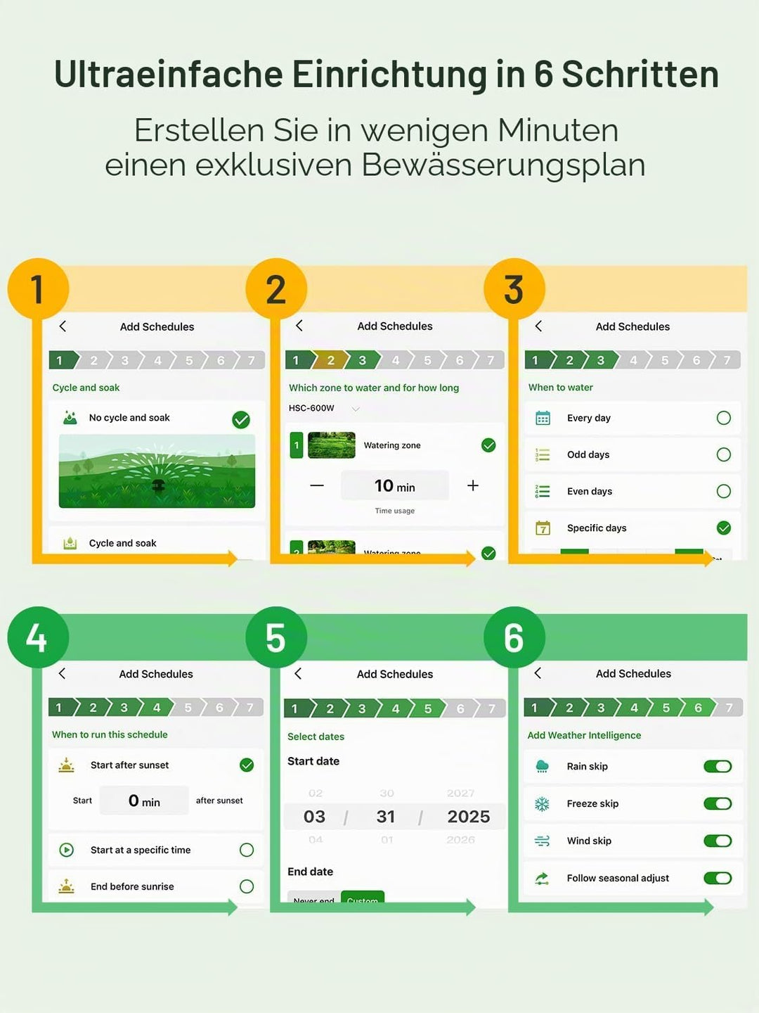 HSC-600W WLAN-Bewässerungscomputer 6 Zonen mit App-Steuerung, HSC-600W