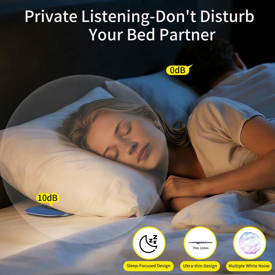 Bone Conduction Under Pillow Sleep Speaker, Ultra-Thin Wireless Bluetooth 5.4 Mini Pillow Speaker wi