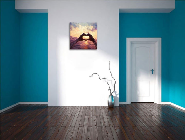 Hände zu einem Herz geformt, Format: 70x70 als Leinwandbild, tolle Bilder fertig auf Holzrahmen gesp