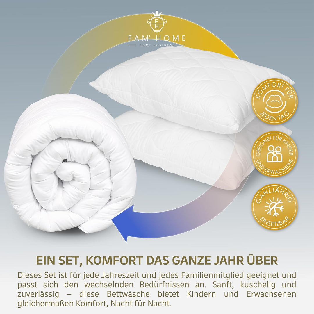 FAM Home Bettdecke 135x200 &amp; Kissen 80x80 Set – Ganzjahredecke, Waschbar Set 80x80cm / 135x200cm, Se