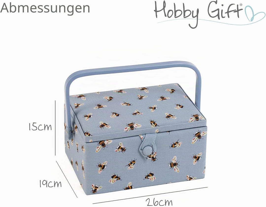 Hobby Gift Medium Näh-Aufbewahrungsbox, Holz/Stoff, Blaue Bienen, Blaue Bienen