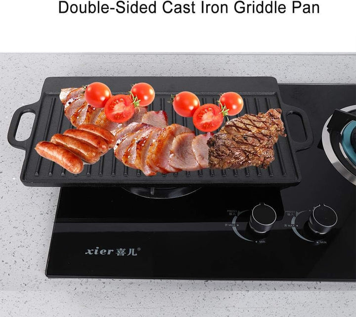 Grillplatte, Antihaft-Grillplatte aus Gusseisen mit Grill und geriffeltem, flachem, doppelseitigem B