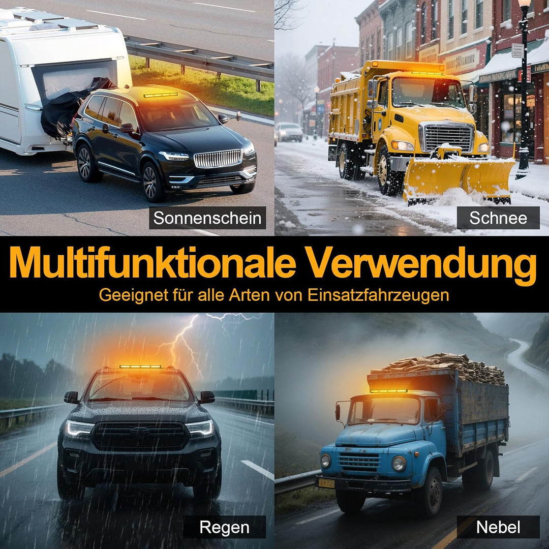 AnTom 58cm LED Rundumkennleuchte 40W Gelb Rundumleuchte für Auto Anhänger Wohnwagen SUV -14 Blinkend