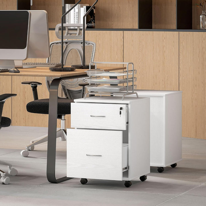 HOMCOM 2 Schubladen Abschliessbarer Aktenschrank mit Rädern, Mobiler Aktenschrank für Home Office, K