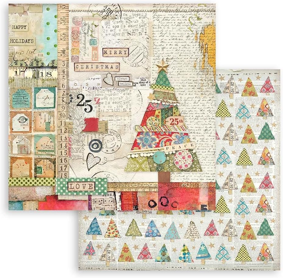 Stamperia SBBXS05 Extra Kleiner Block 10 Blätt-15.24x15.24 (6"x6") Double Face Christmas Patchwork,