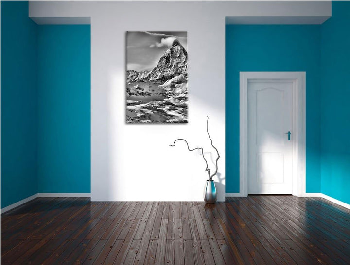 Pixxprint Monocrome, schneebedeckte Gipfel, Format: 100x70 auf Leinwand, 100x70