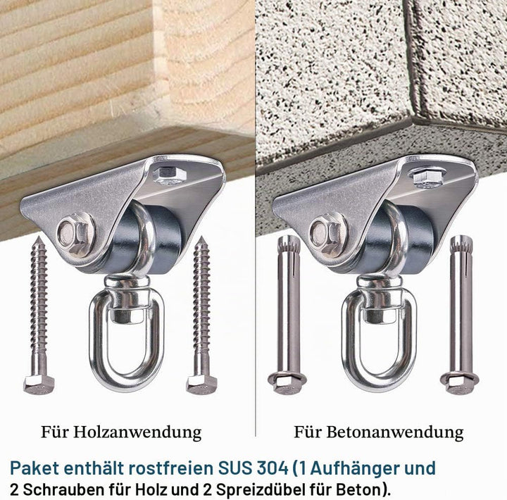 BeneLabel Deckenhaken Schaukel 2 Turnringe Balkenanker mit Silentbuchse Silber-silentbuchse-2er, Sil