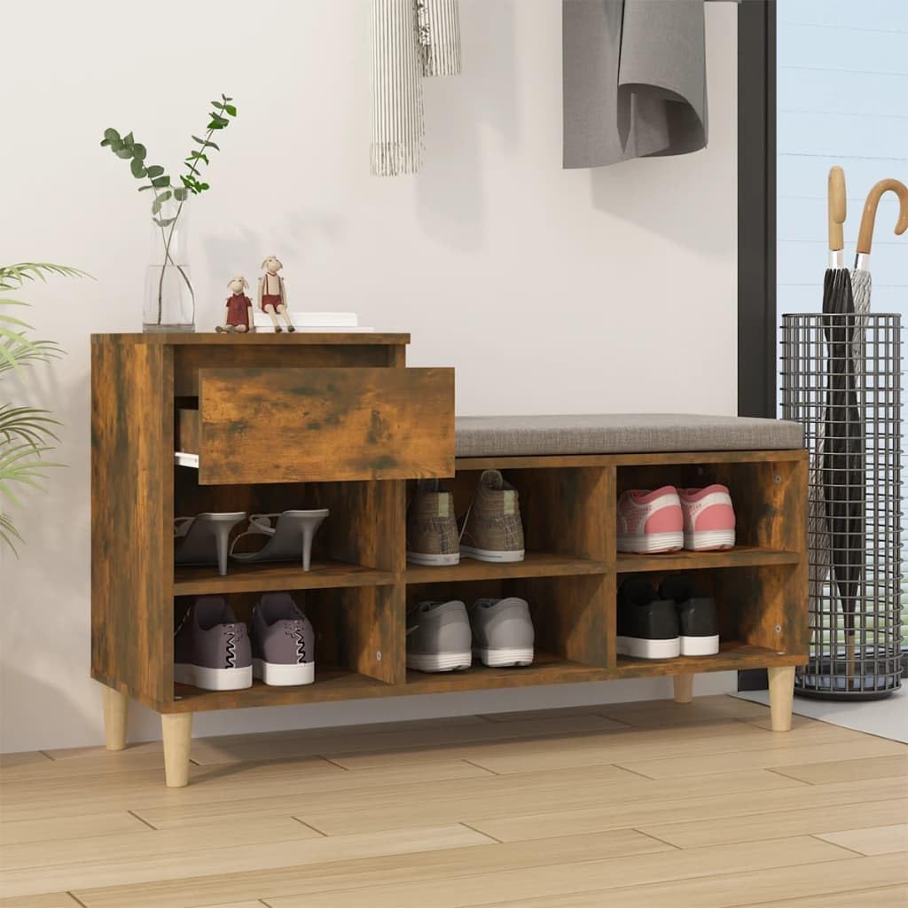 Schuhregal Räuchereiche 102x36x60 cm Holzwerkstoff mit 6 Fächern und Schublade, platzsparend, Stabil