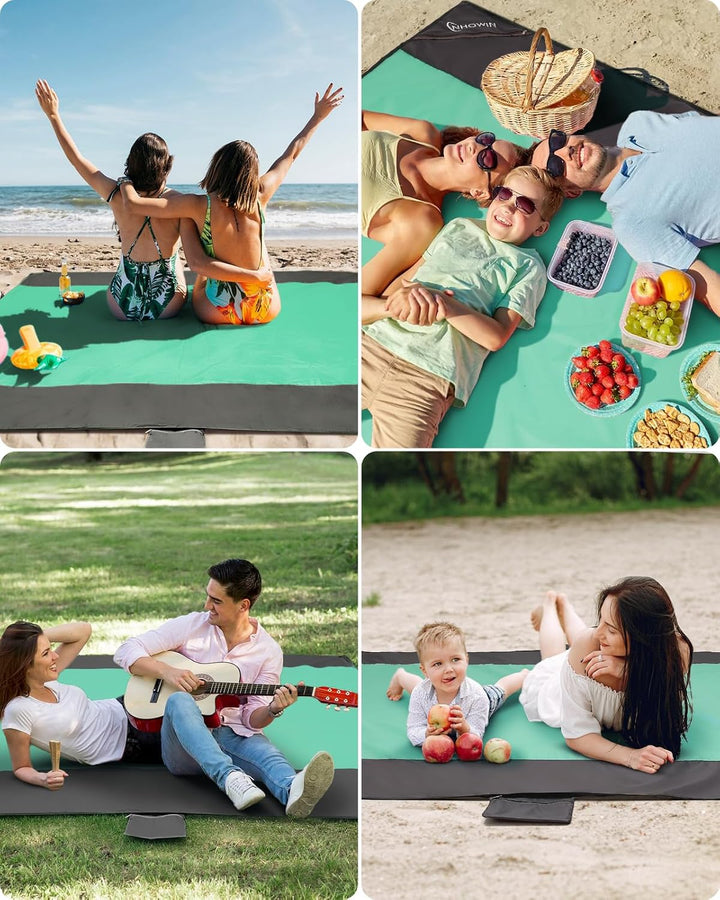 Strandmatte Stranddecke Sandfrei Wasserdicht, Super Gross 210 x 200cm Picknickdecke with 3 Reissvers