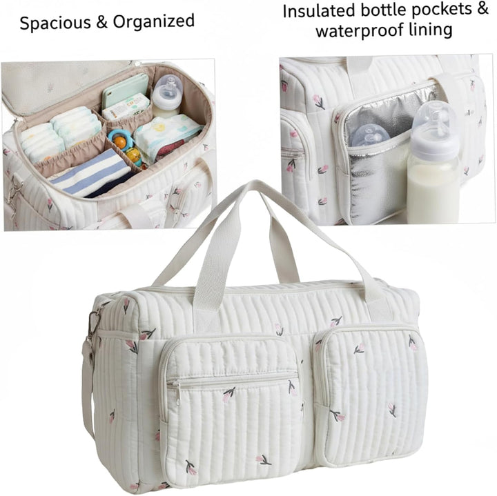 Baby-Wickeltaschen mit Wickelstation, Mama-Baby-Reisetasche – gesteppte Wickeltasche mit grossem Fas